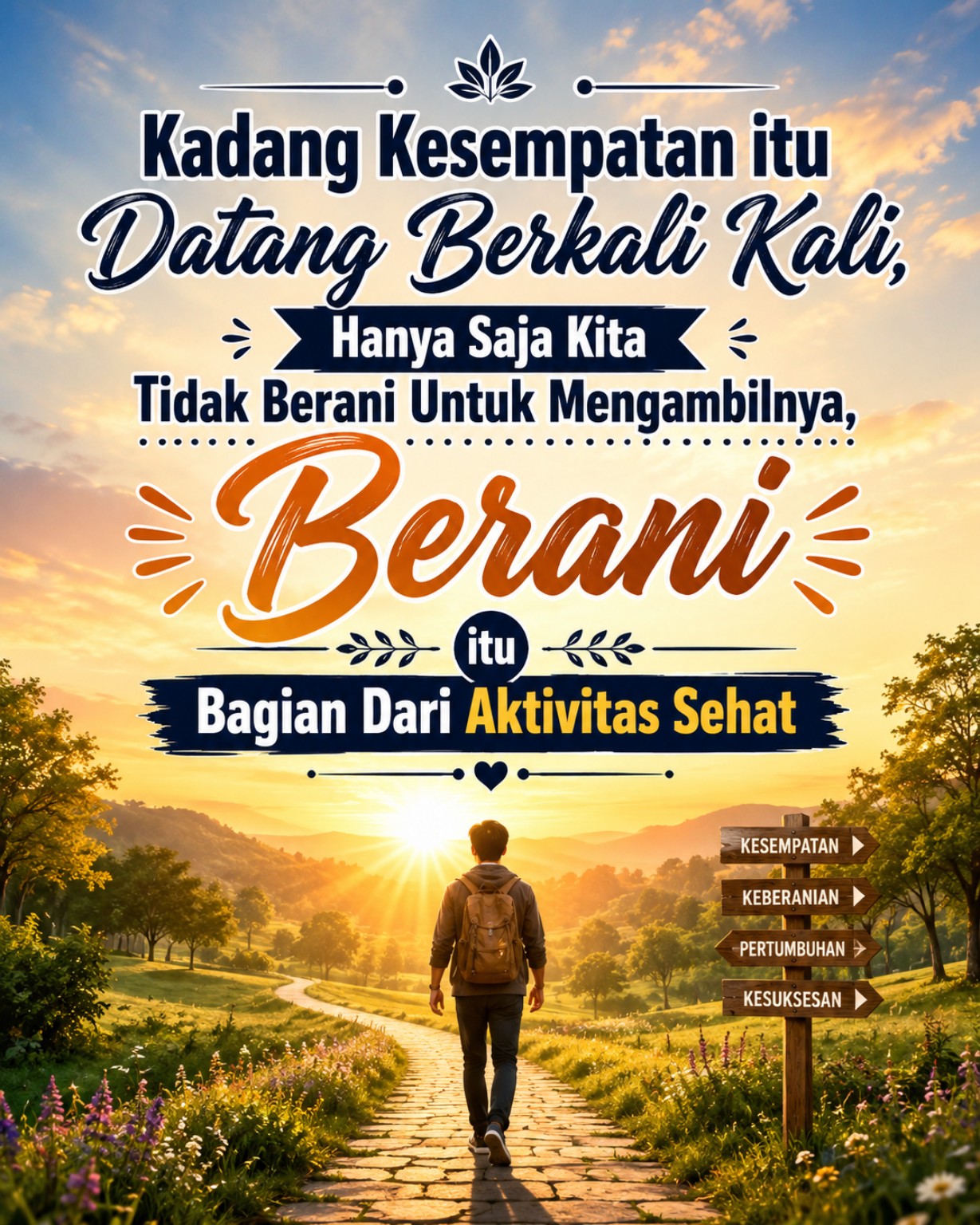 Poster motivasi tentang keberanian mengambil kesempatan sebagai bagian dari aktivitas sehat.