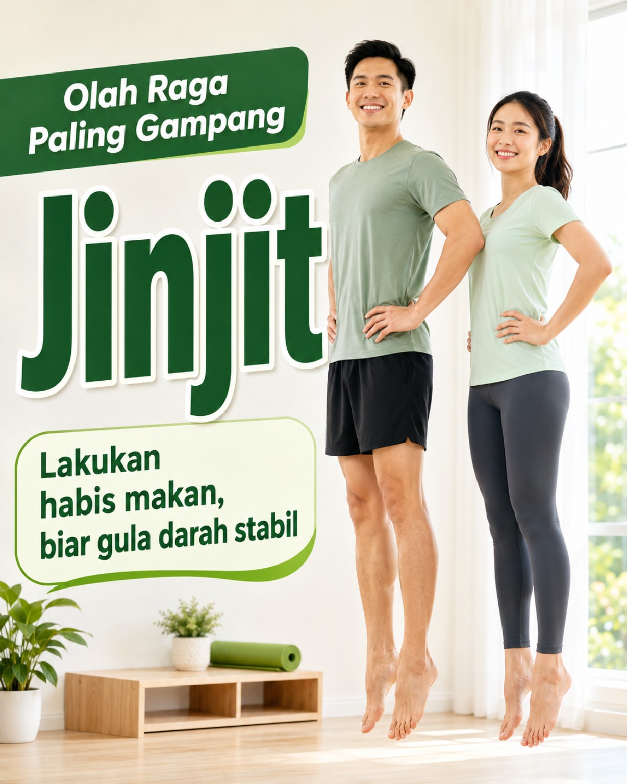 Poster olahraga jinjit setelah makan sebagai aktivitas ringan untuk membantu pengelolaan gula darah.
